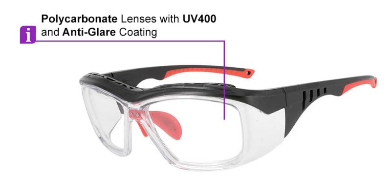 S007 Prescription Safety Glasses Black Red - ANSI Z87.1